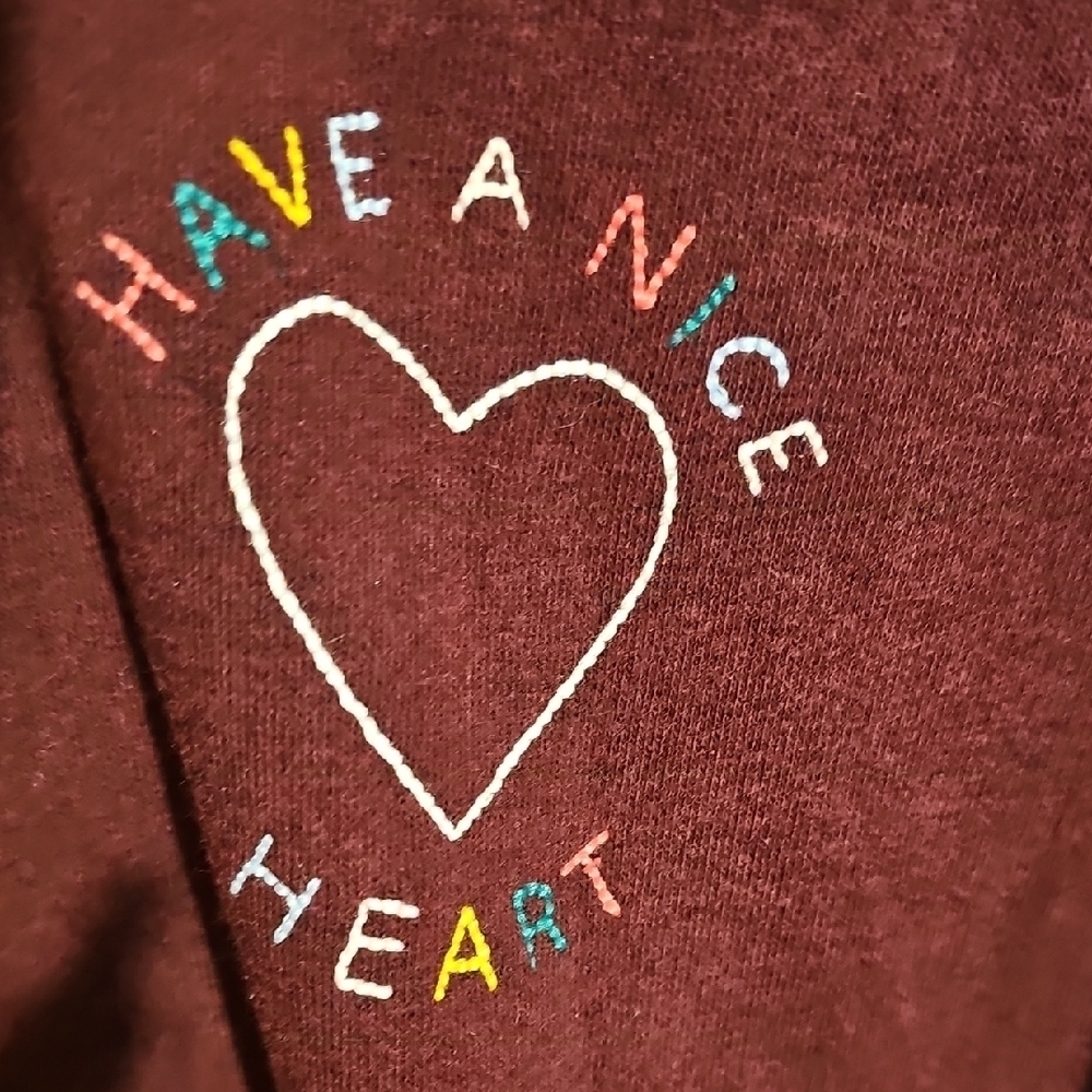 Old Navy Women's Burgundy Hoodie with Heart Design Size Medium - Picture 3 of 6